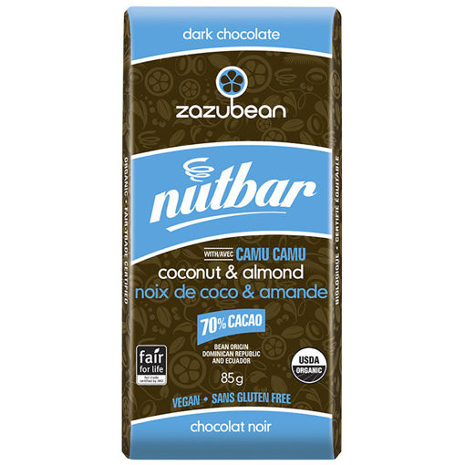 Picture of Nutbar, Dark Chocolate, 70% Cacao, Coconut & Almond wCamu Camu, Organic